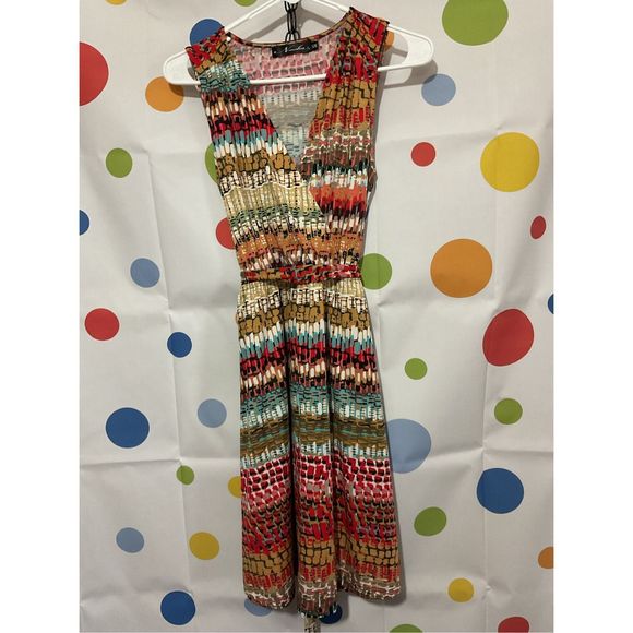 Neesha Multi Color Sleeveless Dress Belted Size S/M Pretty 🎈🌷 - Picture 6 of 12